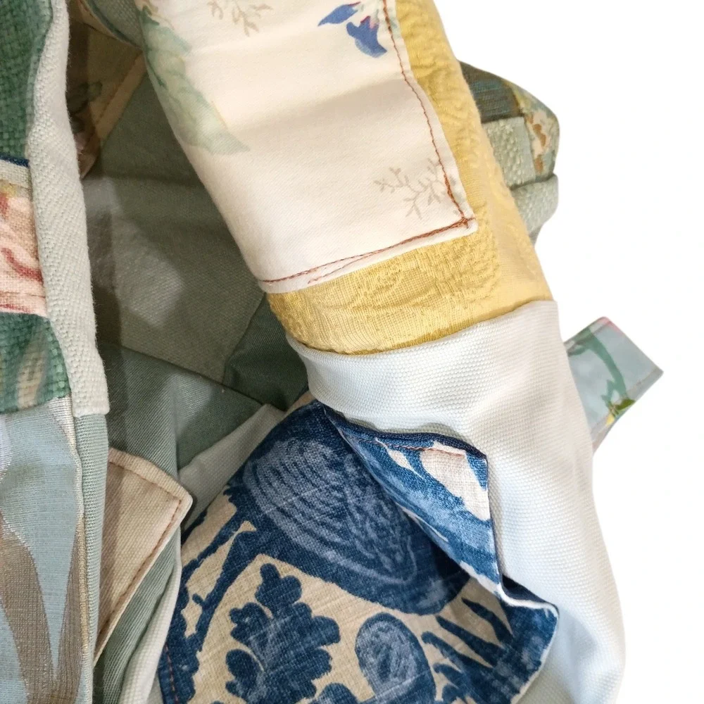 Handmade Patchwork Tote Bag Multicolor Floral Damask‎ Canvas Shoulder Bag 15x14